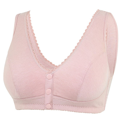 Button Front Lace Trim Soft Cotton Tank Bra