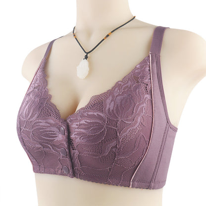 Women's lace front button shaped bra