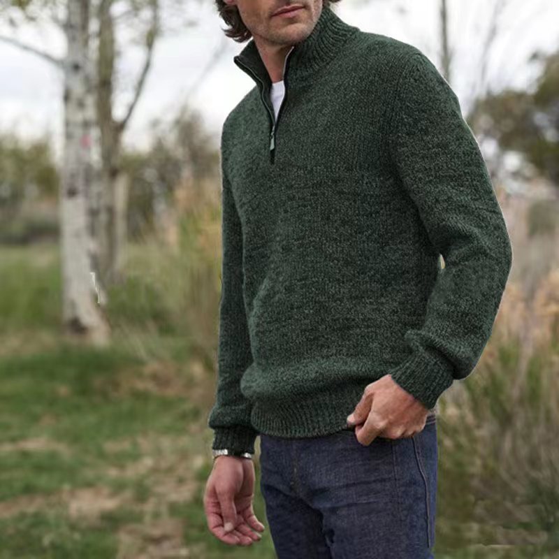 Mens Soft Wool Knit Half Zip Funnel Neck Jumper Sweater Top